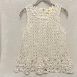 Maeve White Eyelet Sleeveless Peplum Top